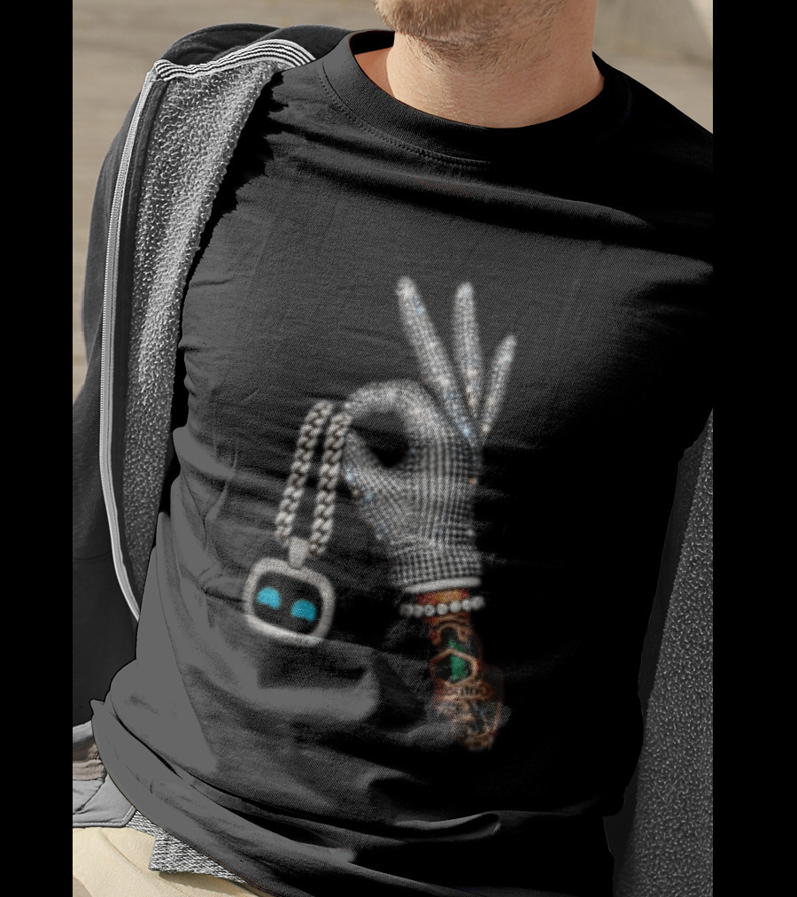 Ok Hand Diamond Glove Holding Sneaker Pendant Chain T-Shirt