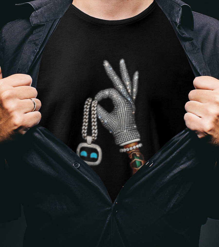 Ok Hand Diamond Glove Holding Sneaker Pendant Chain T-Shirt