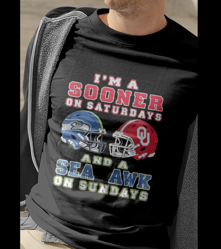 I'm A Sooner On Saturdays And A Seahawk On Sundays Football Helmet Fan Gear T-Shirt