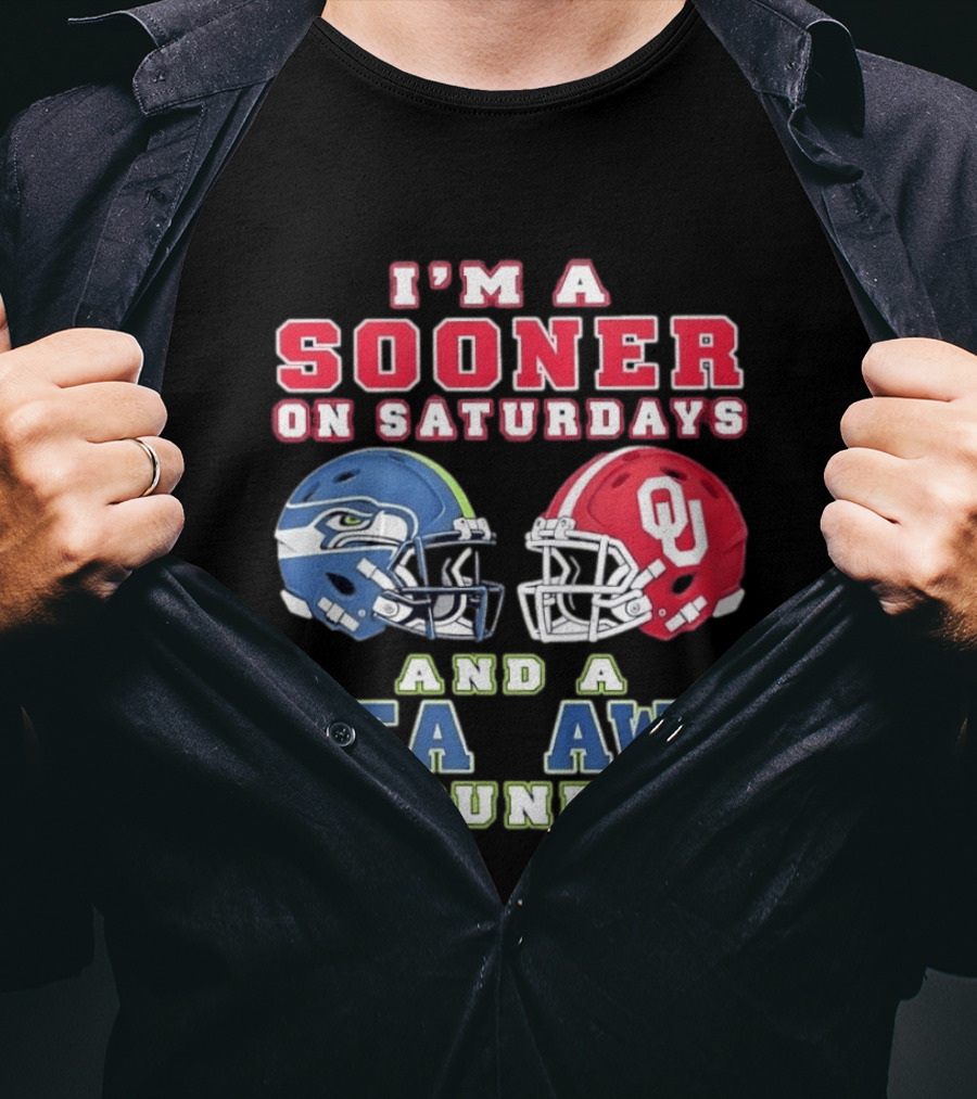 I'm A Sooner On Saturdays And A Seahawk On Sundays Football Helmet Fan Gear T-Shirt