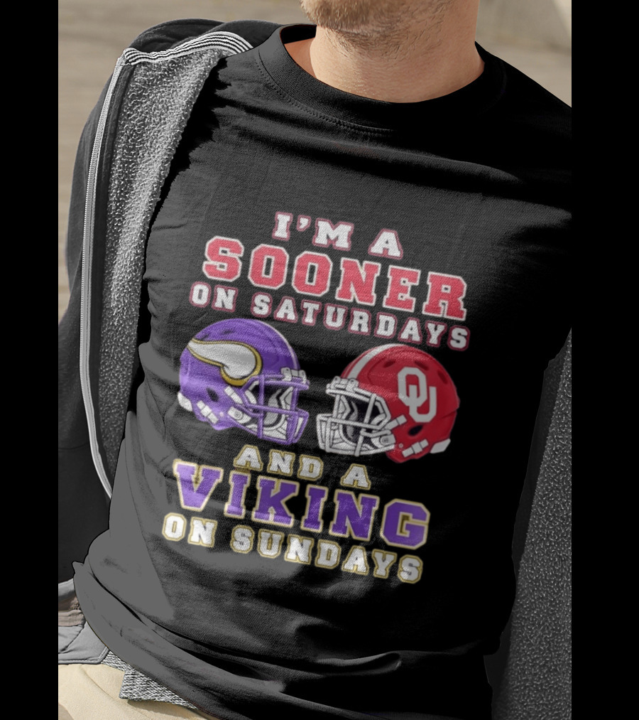 I'm A Sooner On Saturdays OU And A Viking On Sundays Football Helmets T-Shirt
