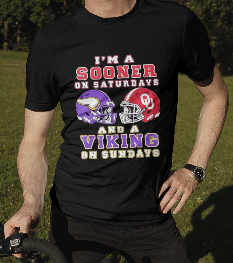I'm A Sooner On Saturdays OU And A Viking On Sundays Football Helmets T-Shirt