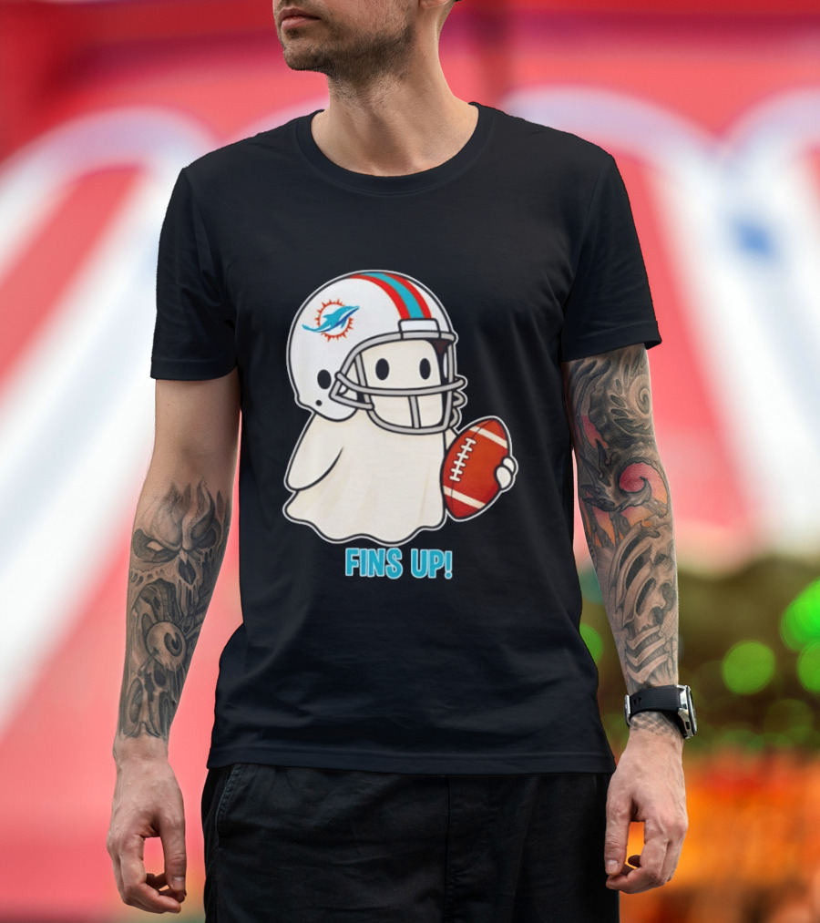 Miami Dolphins Ghost Fins Up Halloween 2026 Football Fan Gear T-Shirt