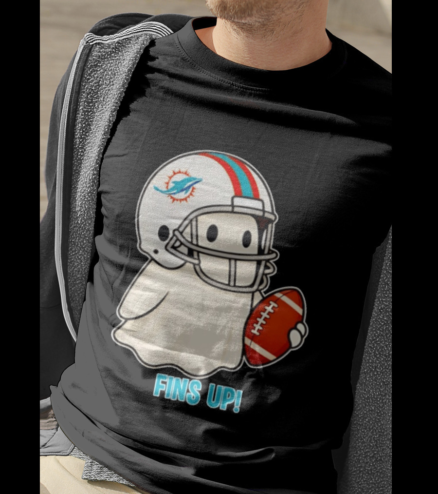 Miami Dolphins Ghost Fins Up Halloween 2026 Football Fan Gear T-Shirt
