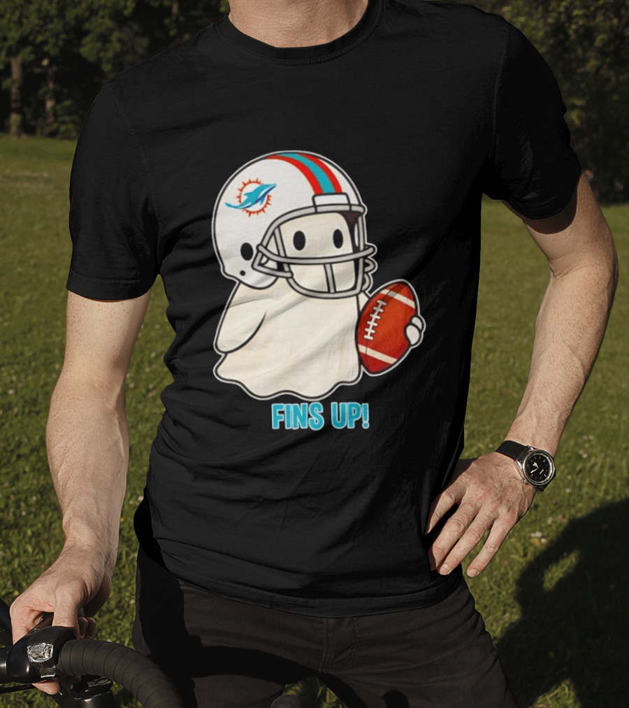 Miami Dolphins Ghost Fins Up Halloween 2026 Football Fan Gear T-Shirt
