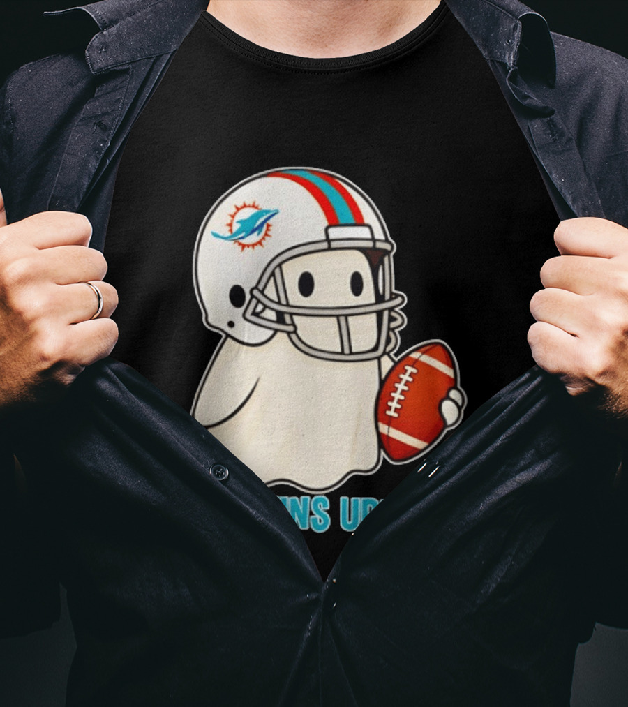 Miami Dolphins Ghost Fins Up Halloween 2026 Football Fan Gear T-Shirt