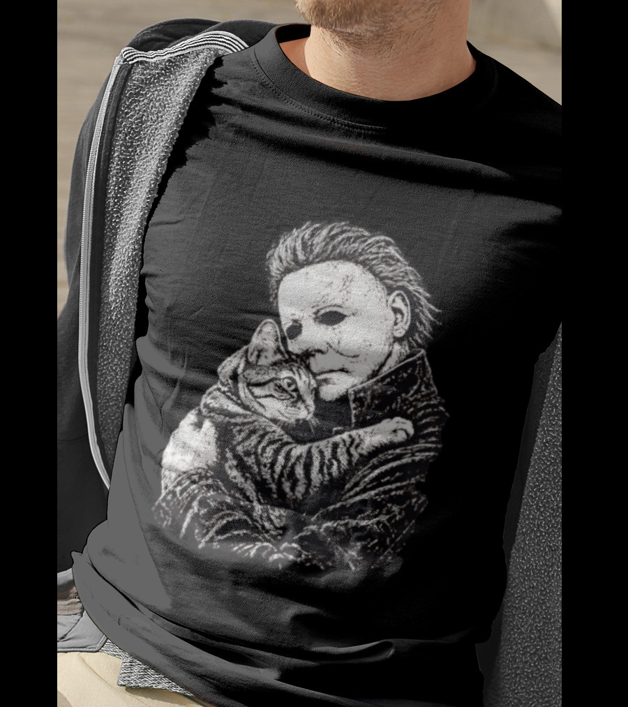 Michael Myers Hugging A Cat Halloween Horror Icon Halloween Cat Lovers T-Shirt