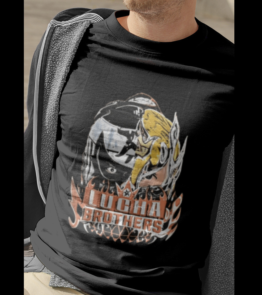 Lucha Brothers Masked Wrestlers Flames T-Shirt