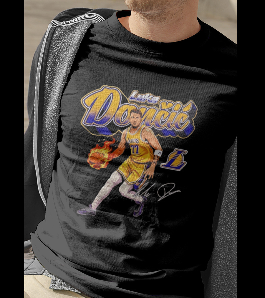Luka Doncic Lakers 77 Signature Cursive T-Shirt