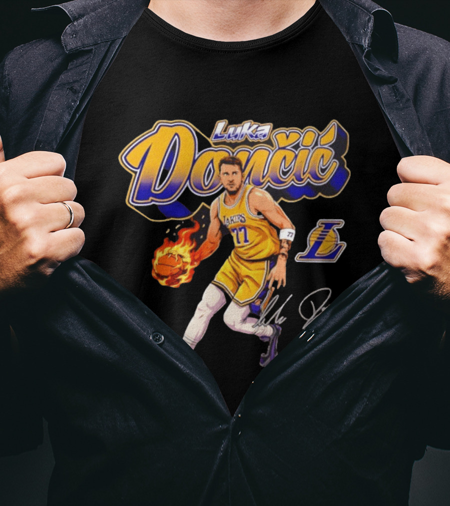 Luka Doncic Lakers 77 Signature Cursive T-Shirt