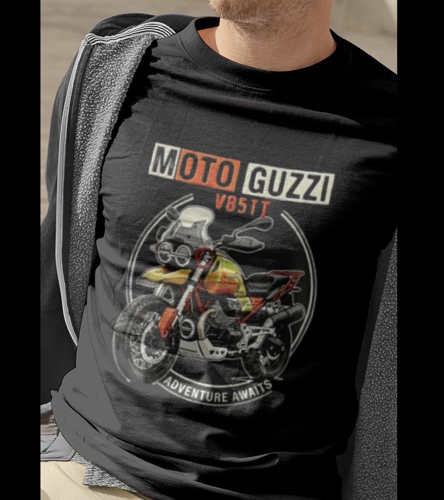 Moto Guzzi V85TT Adventure Awaits Motorcycle T-Shirt
