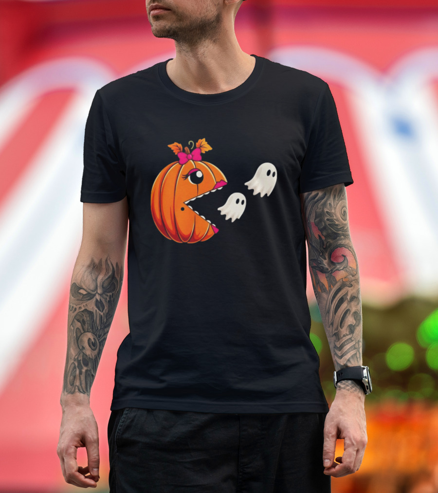 Ms PacMan Pumpkin Ghosts Halloween T-Shirt