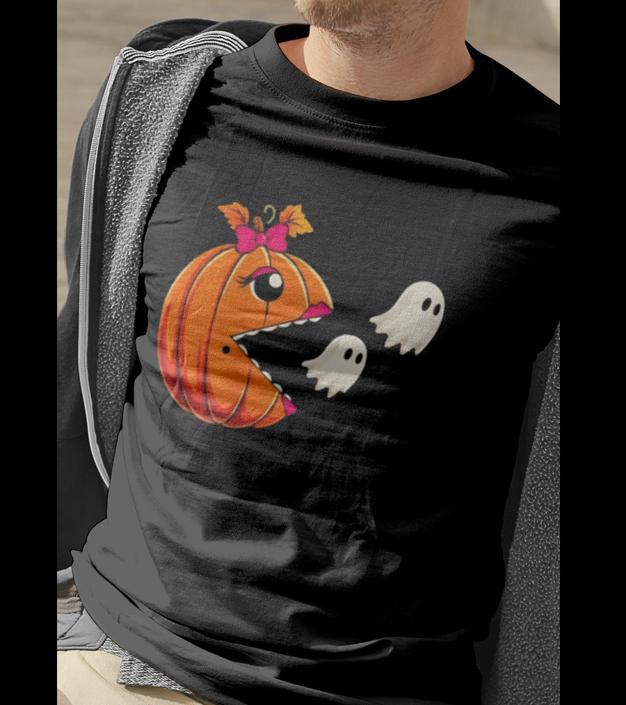 Ms PacMan Pumpkin Ghosts Halloween T-Shirt