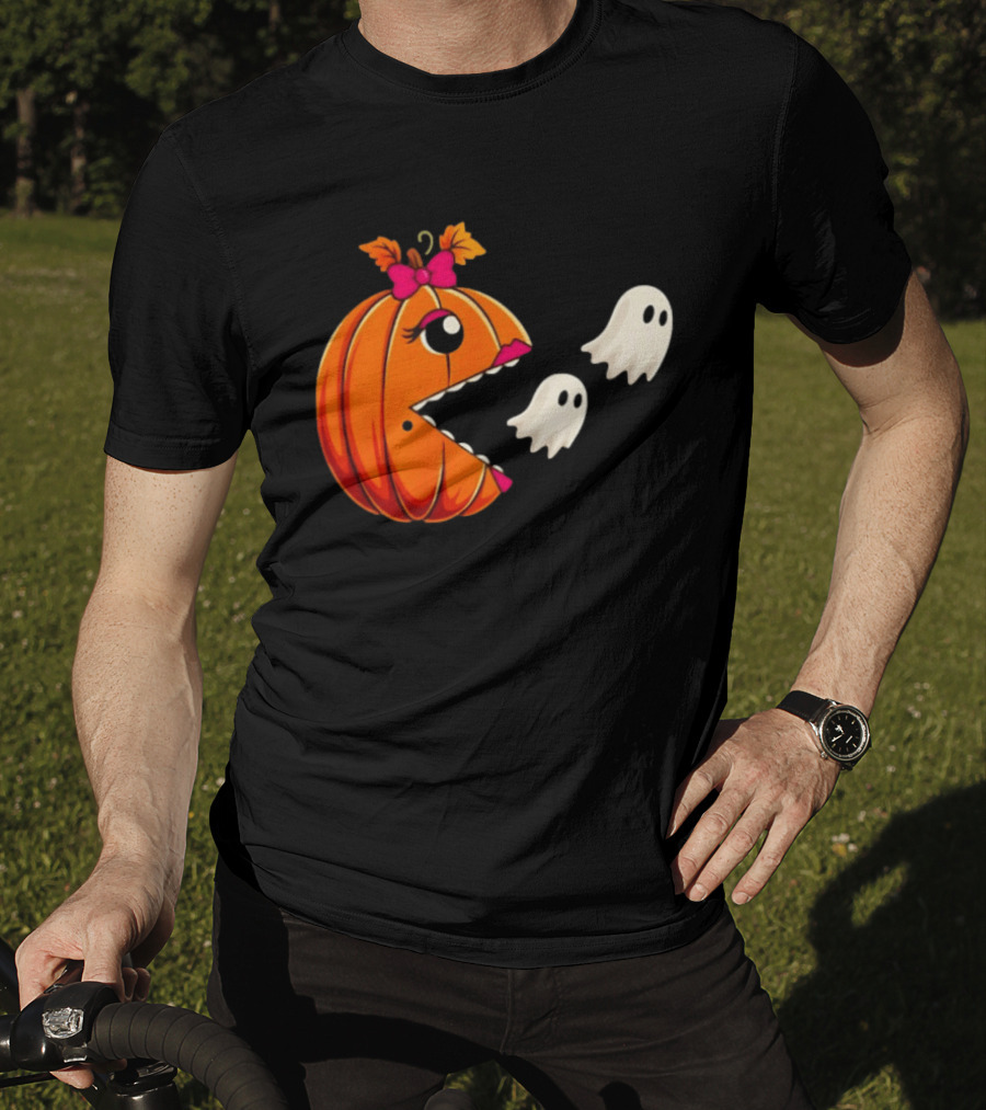 Ms PacMan Pumpkin Ghosts Halloween T-Shirt