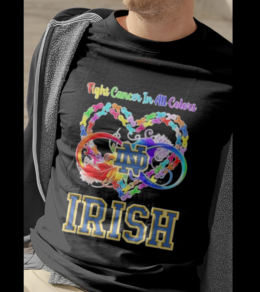 Fight Cancer In All Colors Notre Dame Irish Cancer Awareness Ribbon Heart T-Shirt