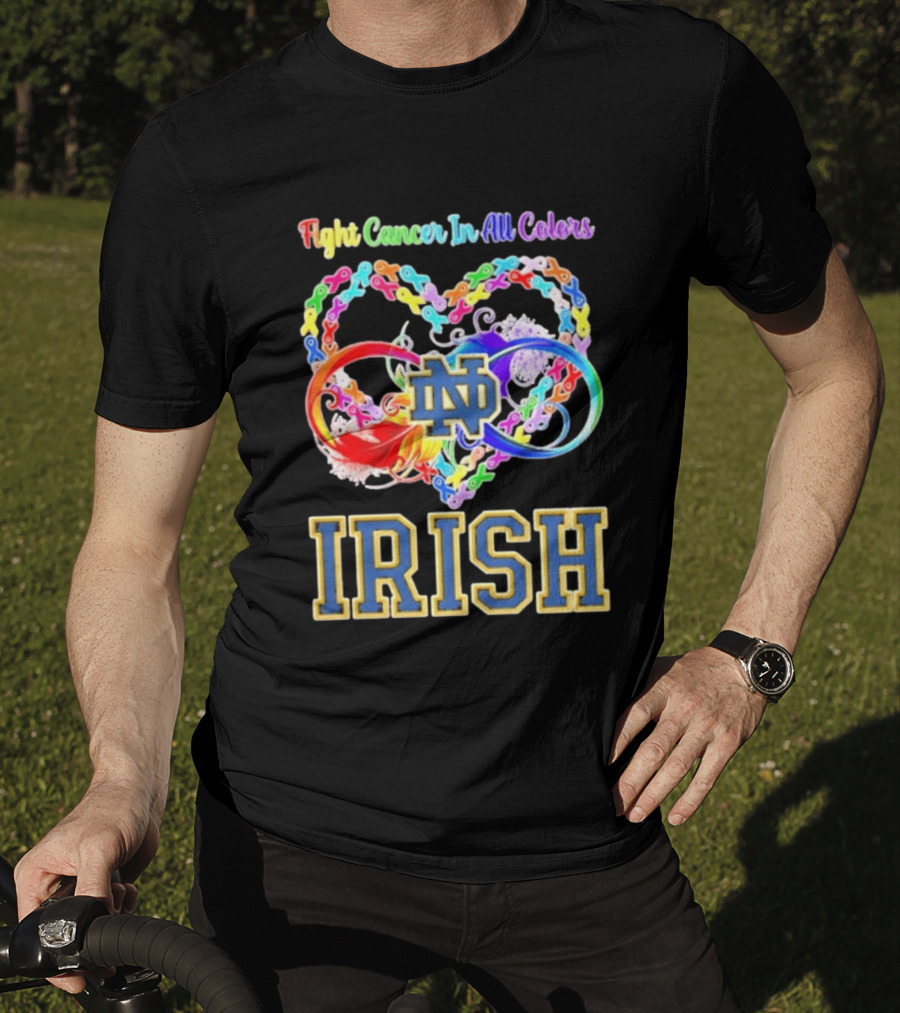 Fight Cancer In All Colors Notre Dame Irish Cancer Awareness Ribbon Heart T-Shirt