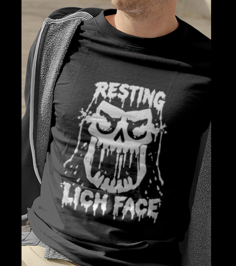 Resting Lich Face Dripping Skull White Ink T-Shirt