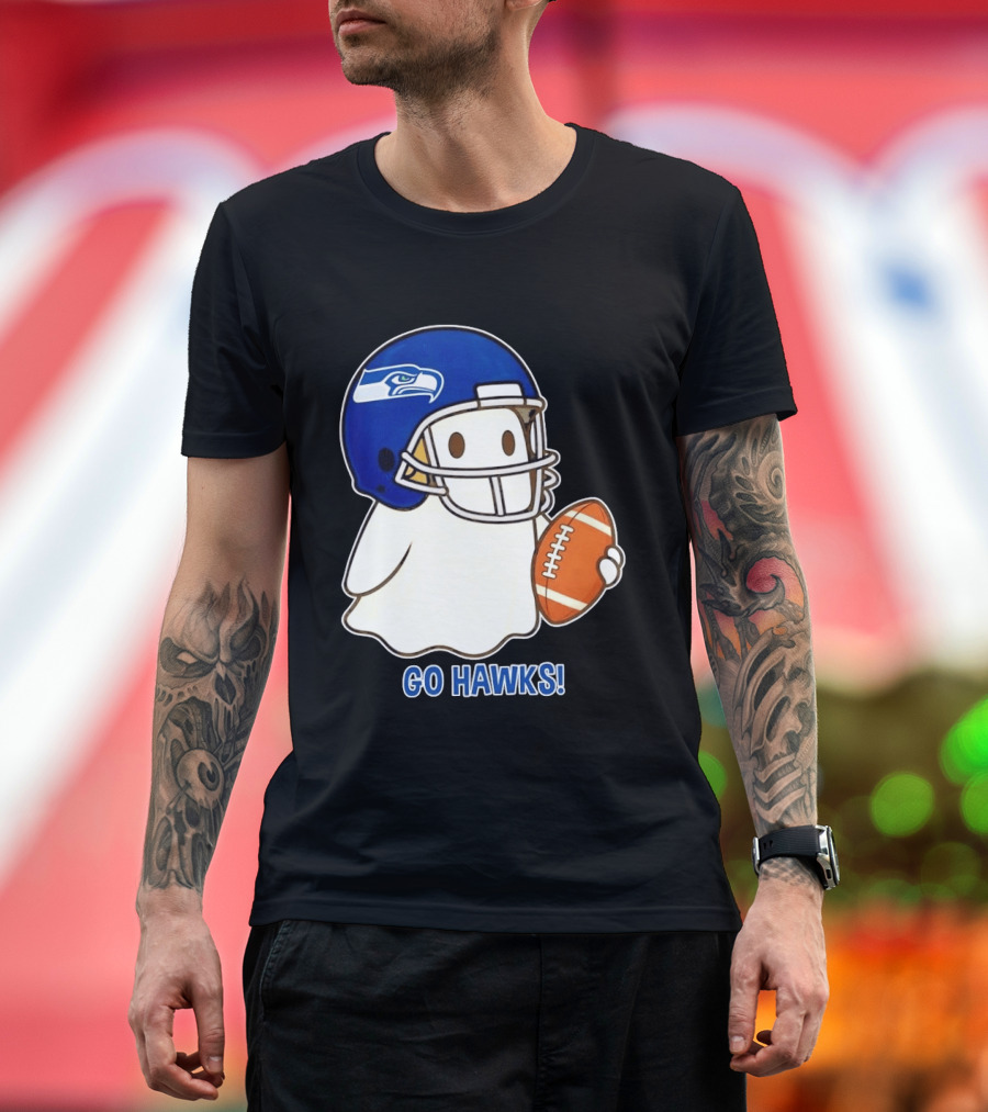 Seattle Seahawks Go Hawks Halloween Ghost Football Spirit T-Shirt