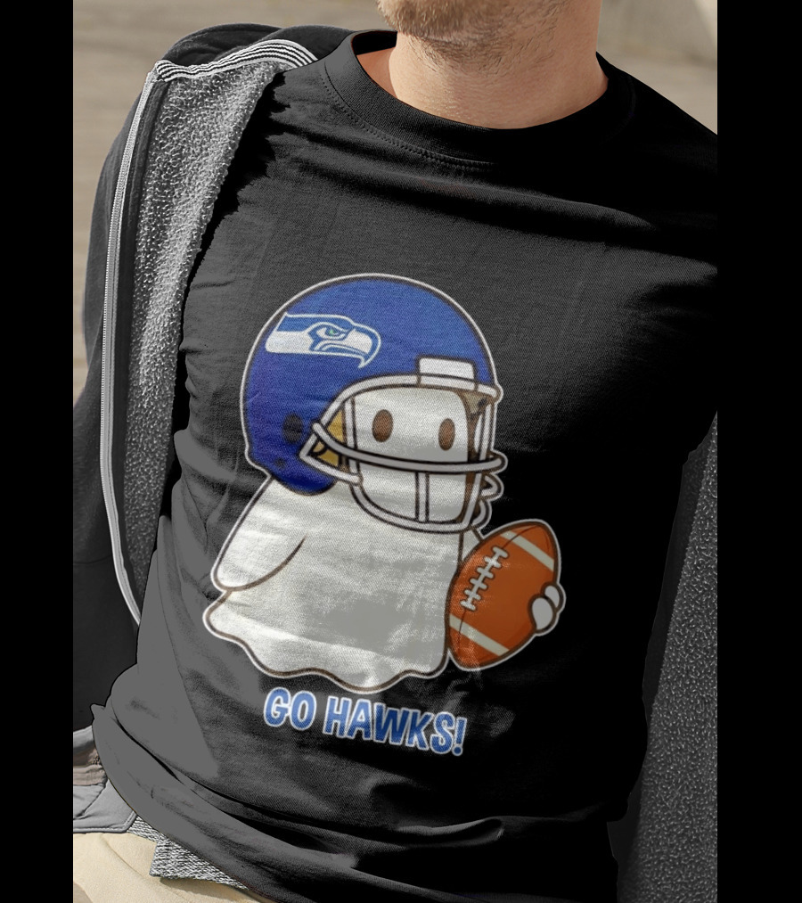 Seattle Seahawks Go Hawks Halloween Ghost Football Spirit T-Shirt