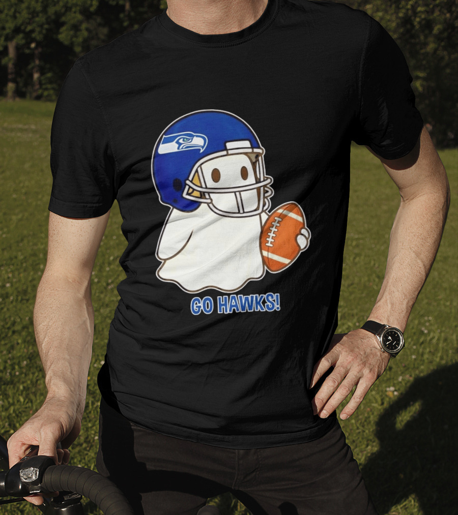 Seattle Seahawks Go Hawks Halloween Ghost Football Spirit T-Shirt