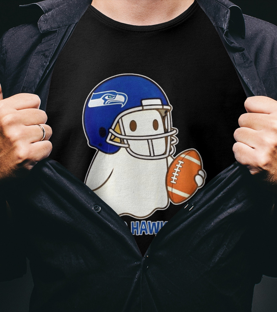 Seattle Seahawks Go Hawks Halloween Ghost Football Spirit T-Shirt
