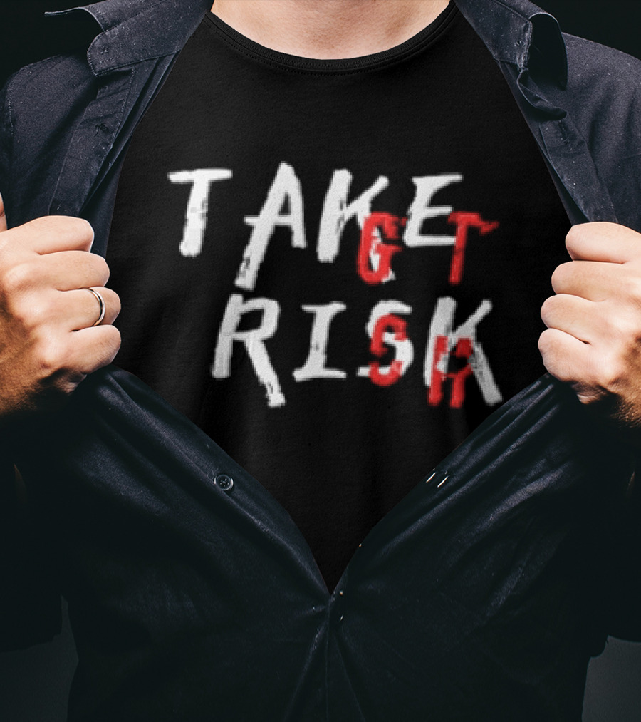 Take Get Risk Distressed White Red T-Shirt