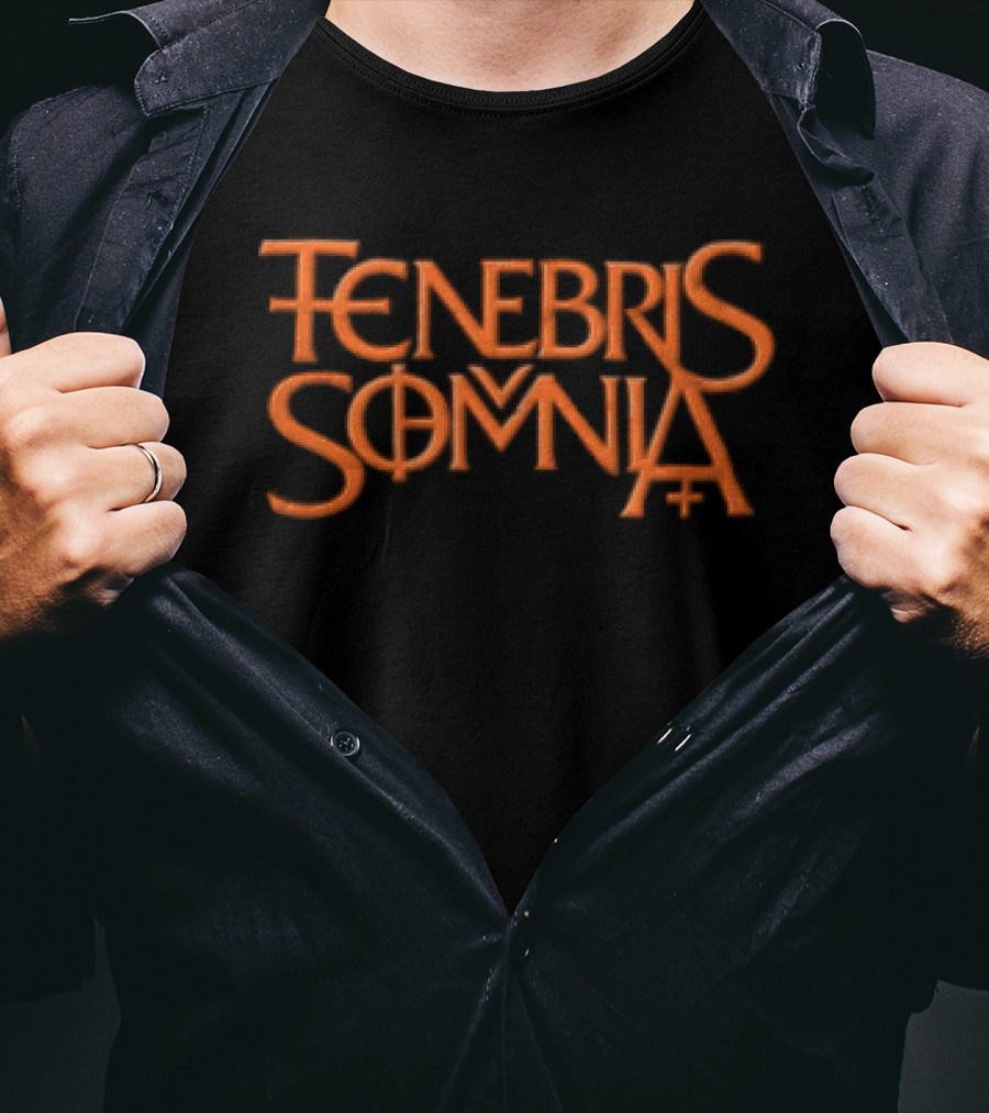 Tenebris Somnia Orange Gothic Lettering Black T-Shirt