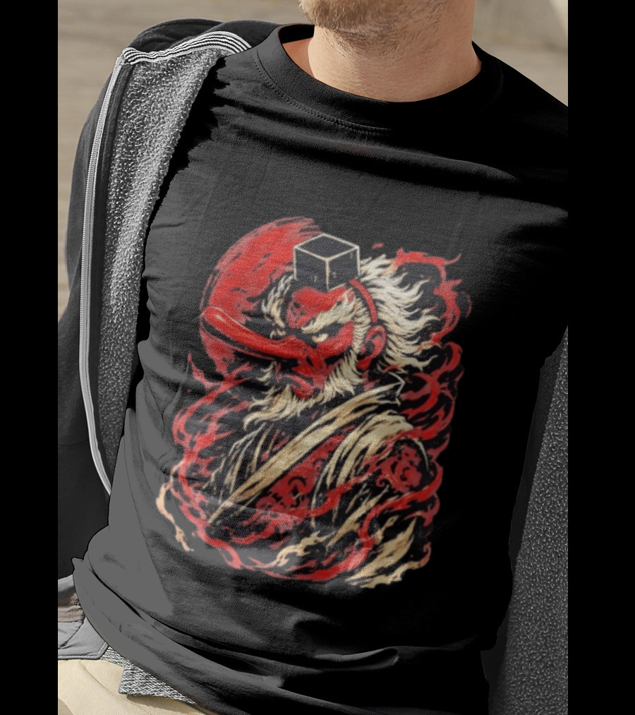 Tengu Japanese Warrior Spirit Mask Mythical Yokai Flame Aura T-Shirt