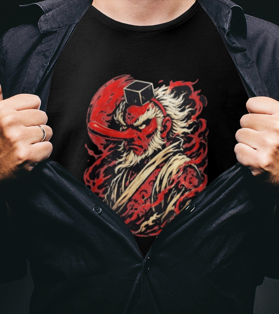 Tengu Japanese Warrior Spirit Mask Mythical Yokai Flame Aura T-Shirt