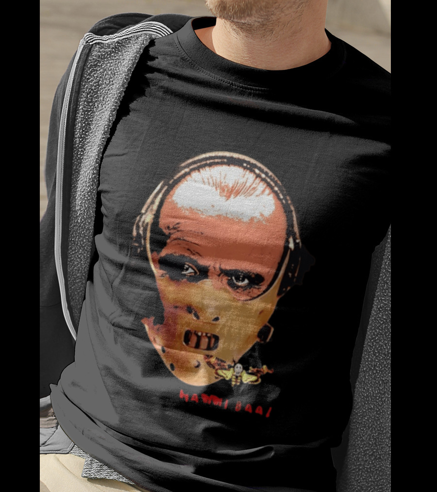 Hannibal Lecter Silence Of The Lamb Halloween Horror Mask With Skull Moth T-Shirt