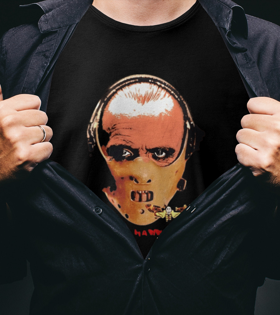 Hannibal Lecter Silence Of The Lamb Halloween Horror Mask With Skull Moth T-Shirt