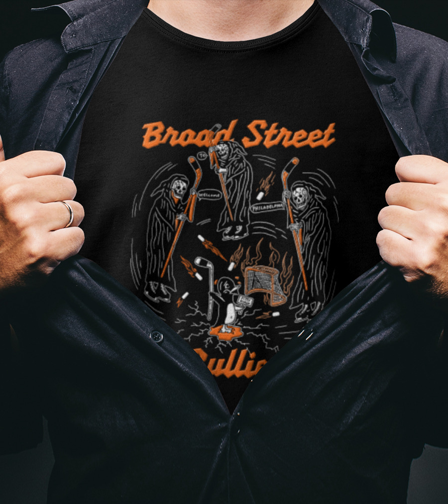 Broad Street Bullies Philadelphia Flyers Grim Reapers Hockey Sticks NHL Penguins T-Shirt