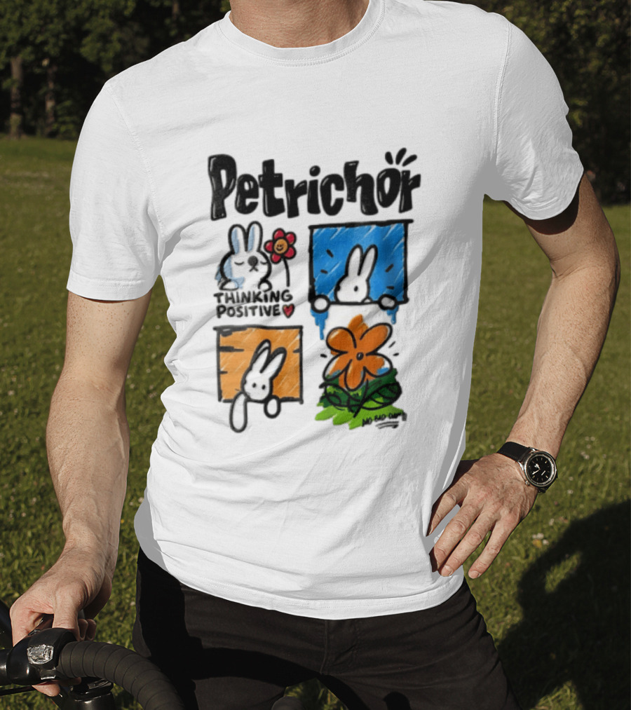 Petrichor Thinking Positive No Bad Day Bunny And Flowers T-Shirt