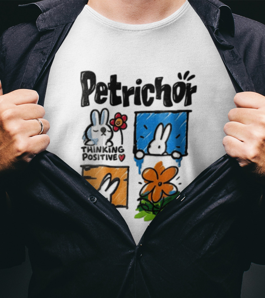 Petrichor Thinking Positive No Bad Day Bunny And Flowers T-Shirt