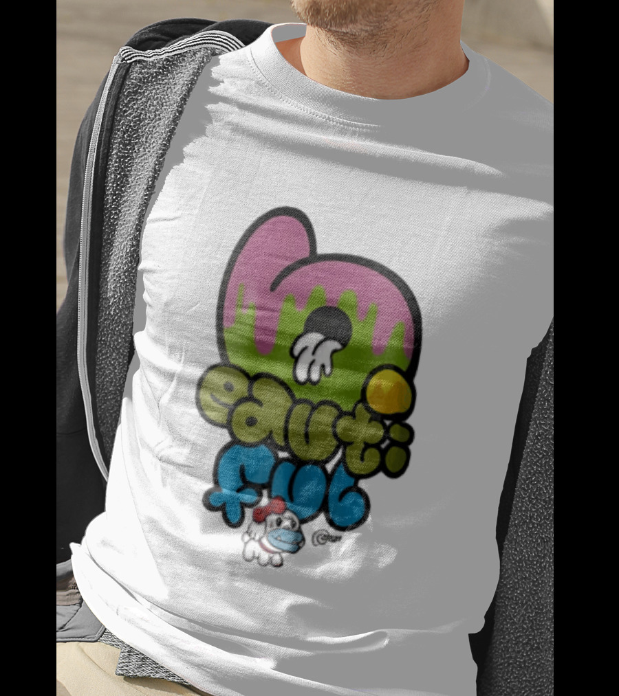 Beautiful Graffiti Lettering Dripping Paint Cartoon Dog With Spray Can T-Shirt
