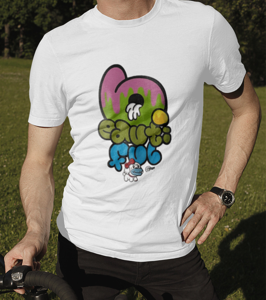 Beautiful Graffiti Lettering Dripping Paint Cartoon Dog With Spray Can T-Shirt