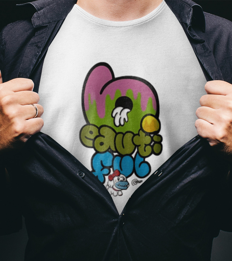 Beautiful Graffiti Lettering Dripping Paint Cartoon Dog With Spray Can T-Shirt