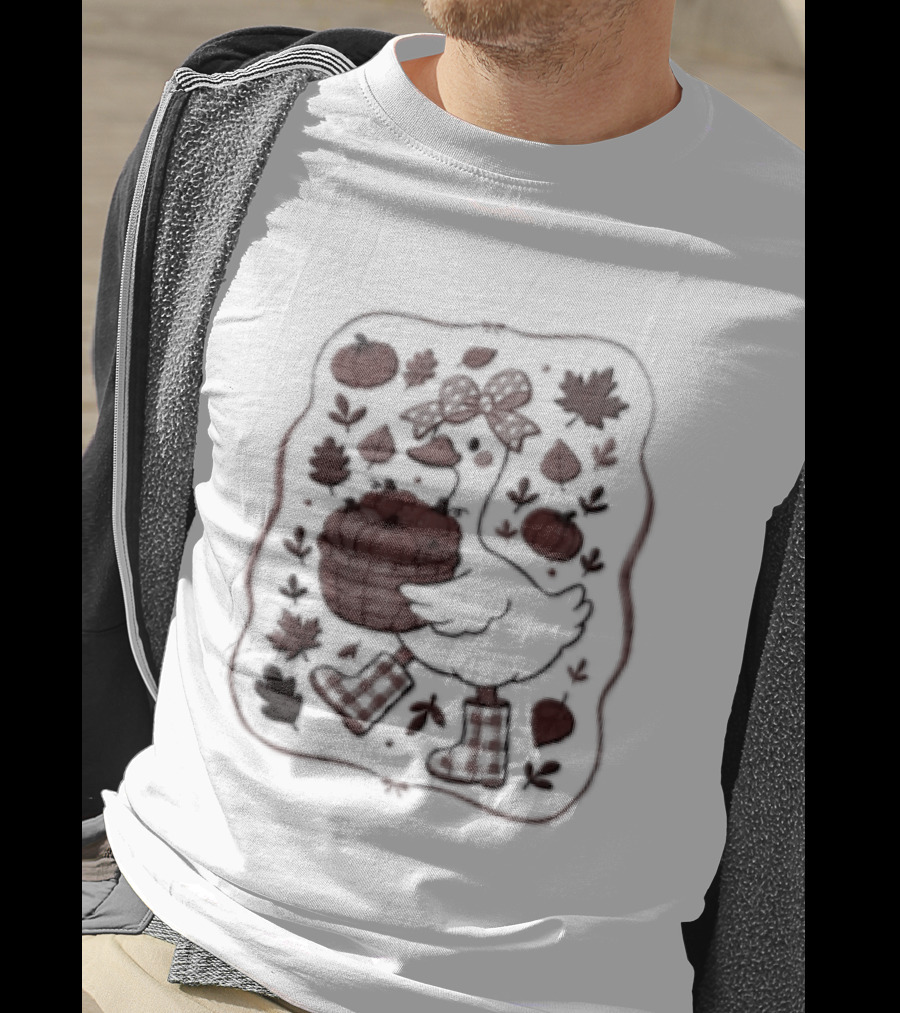 Goose Bow Rain Boots Basket Pumpkins Autumn Leaves T-Shirt