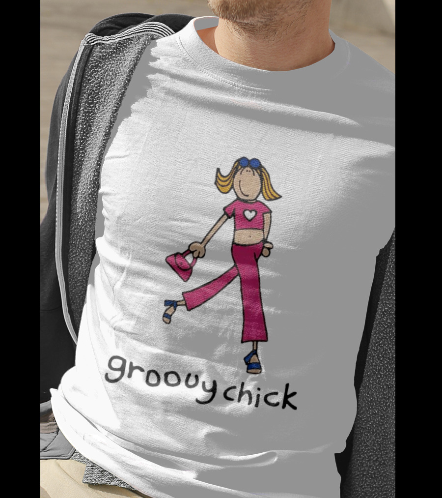 Groovy Chick Cartoon Character With Pink Heart Outfit And Bag T-Shirt