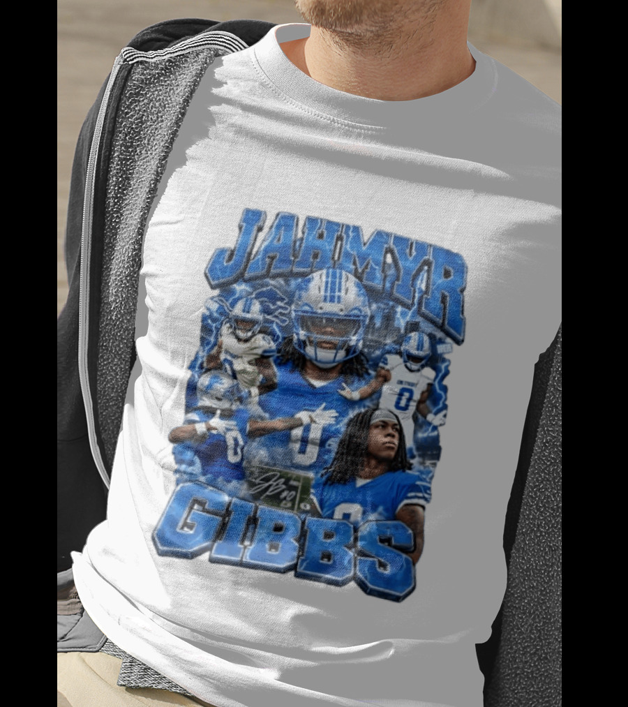 Jahmyr Gibbs Detroit Lions Blue Football T-Shirt