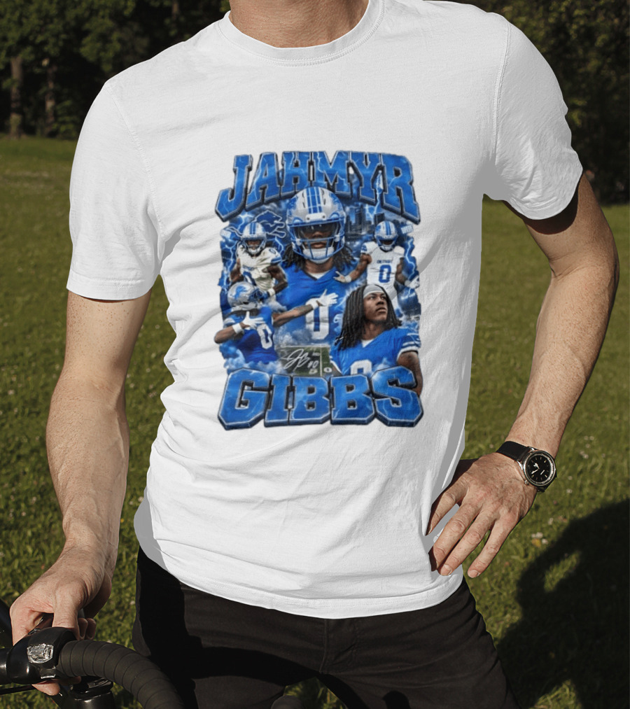 Jahmyr Gibbs Detroit Lions Blue Football T-Shirt