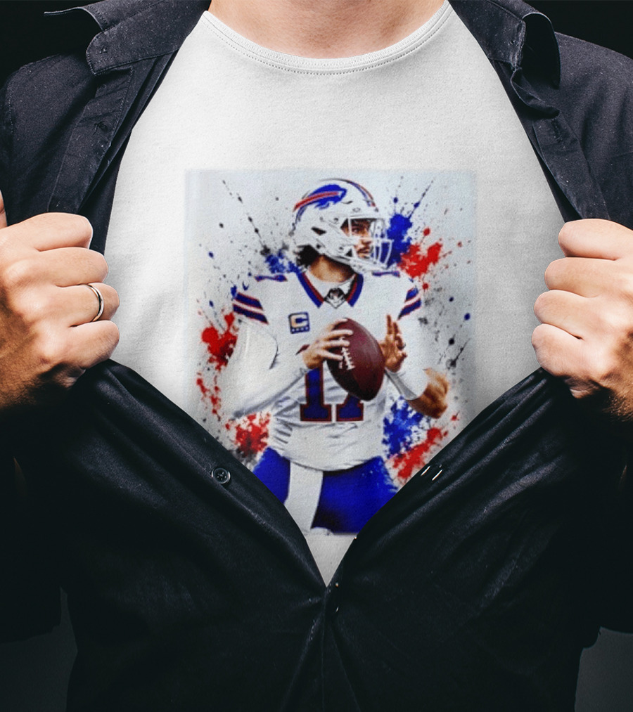 Buffalo Bills Josh Allen Paint Splatter Style Football Quarterback T-Shirt