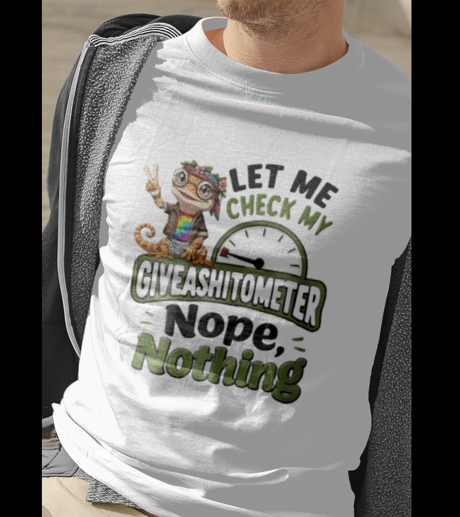 LET ME Check MY Giveashitometer Nope Nothing Cartoon Gecko Peace Sign T-Shirt