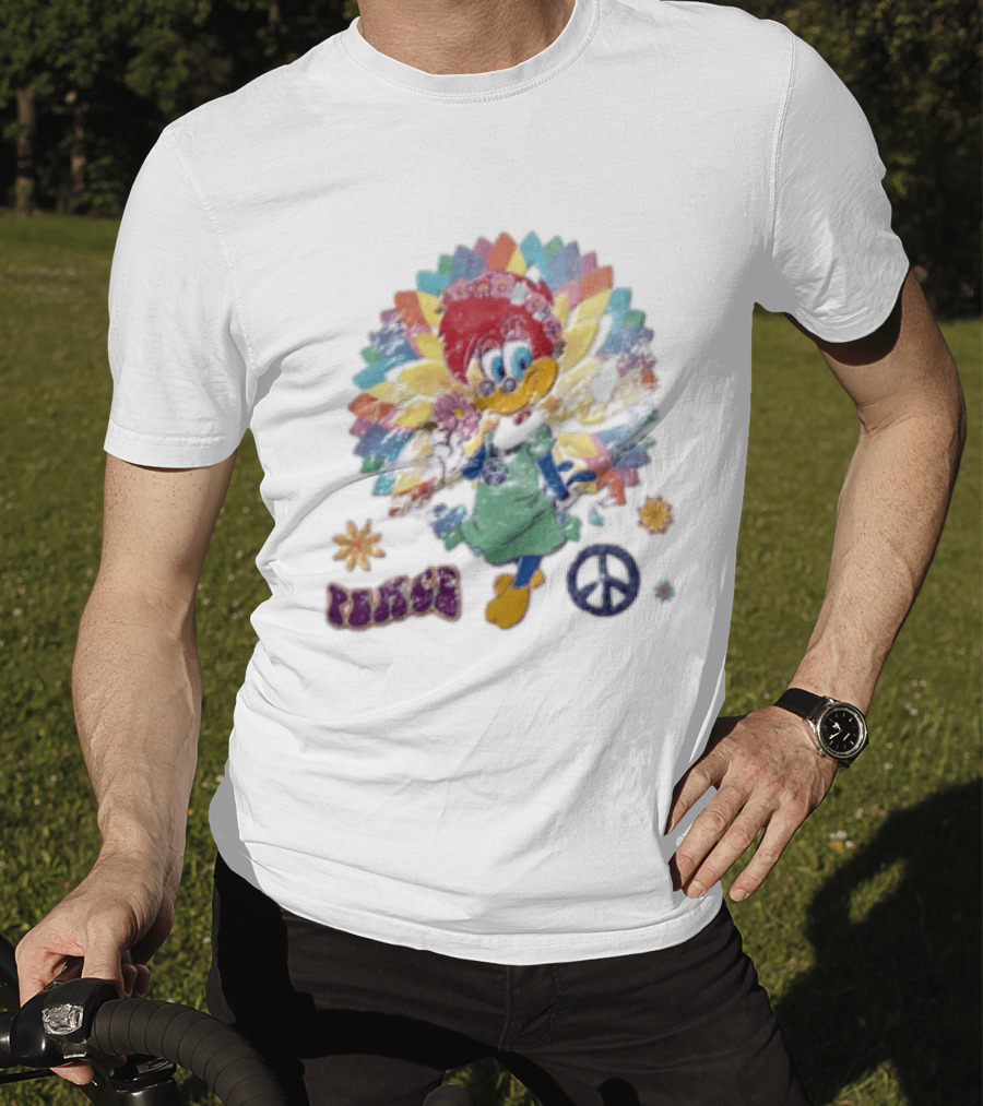 Peace Winnie Woodpecker Flower Crown Rainbow Sign T-Shirt