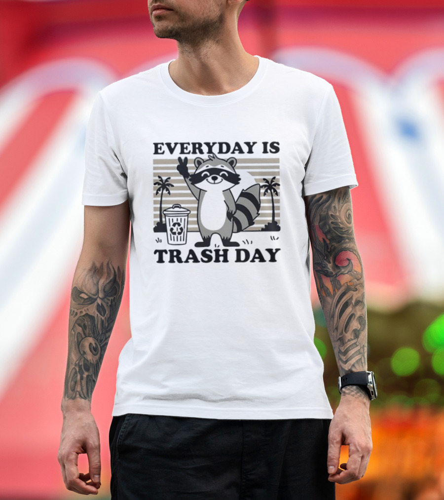 EVERYDAY IS TRASH DAY Raccoon Peace Sign With Palm Trees T-Shirt