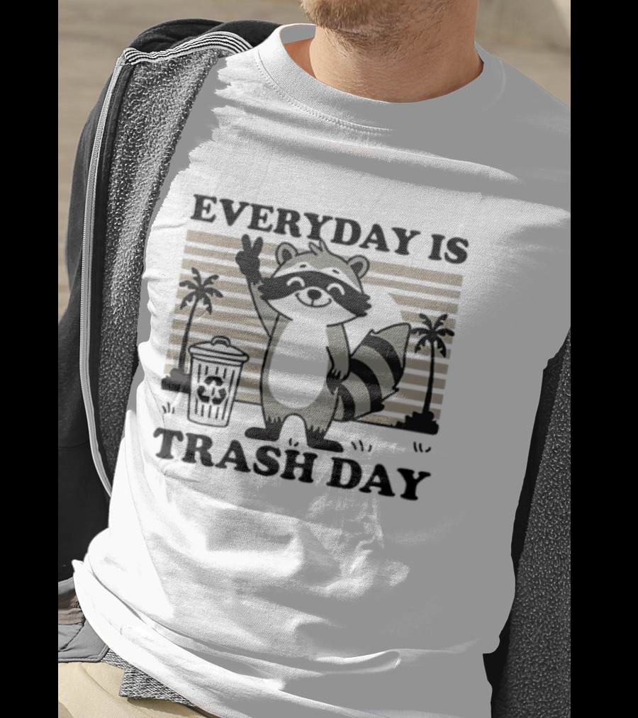 EVERYDAY IS TRASH DAY Raccoon Peace Sign With Palm Trees T-Shirt