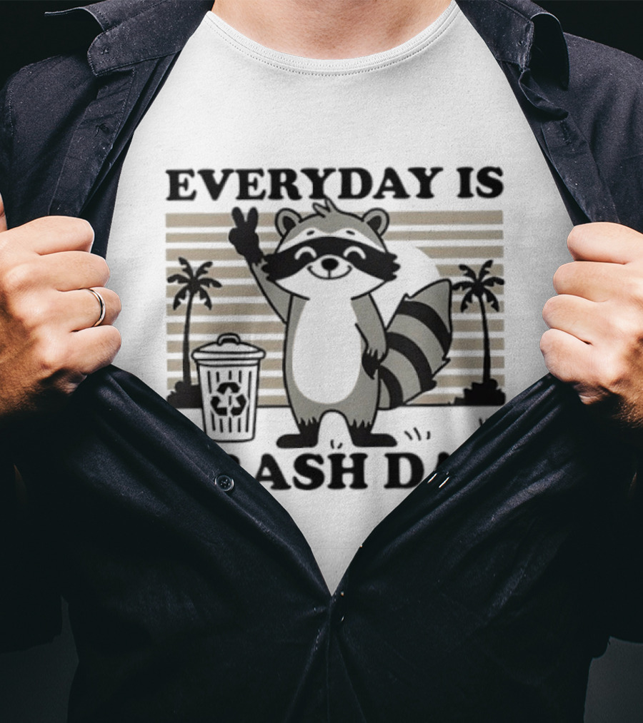 EVERYDAY IS TRASH DAY Raccoon Peace Sign With Palm Trees T-Shirt