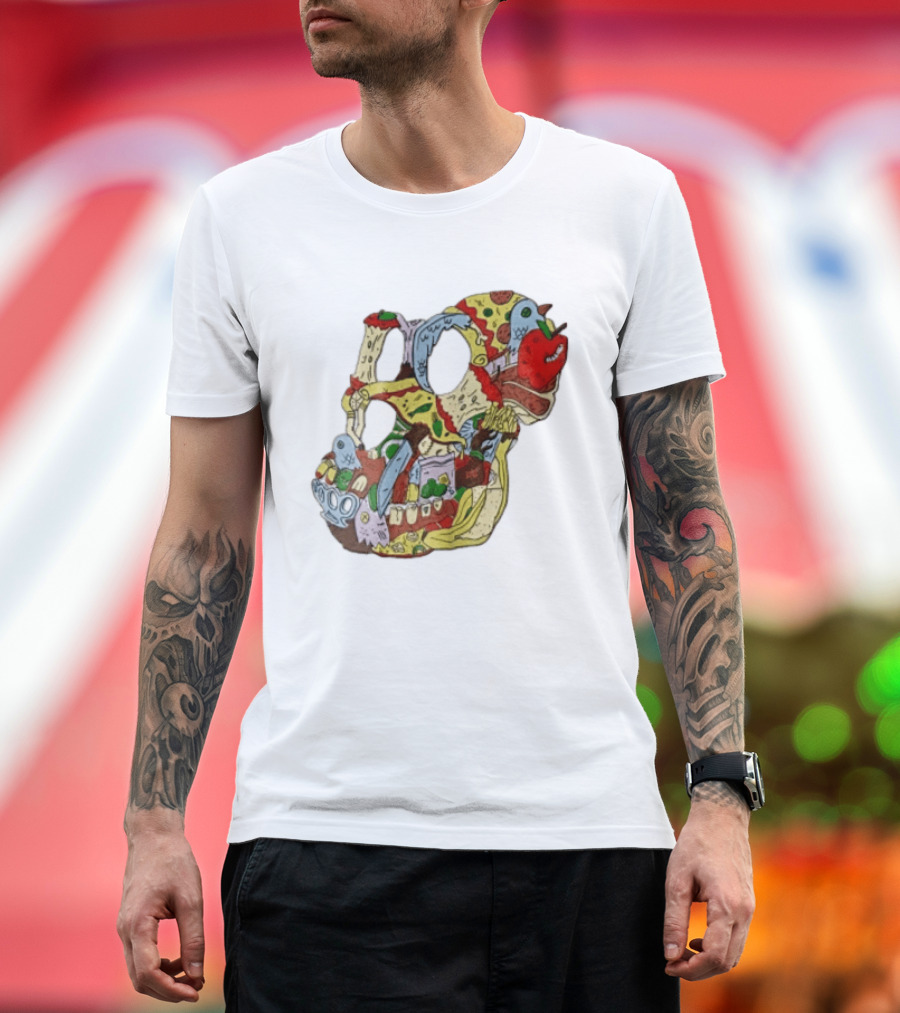 Skull Created From Pizza Burger And Fast Food T-Shirt