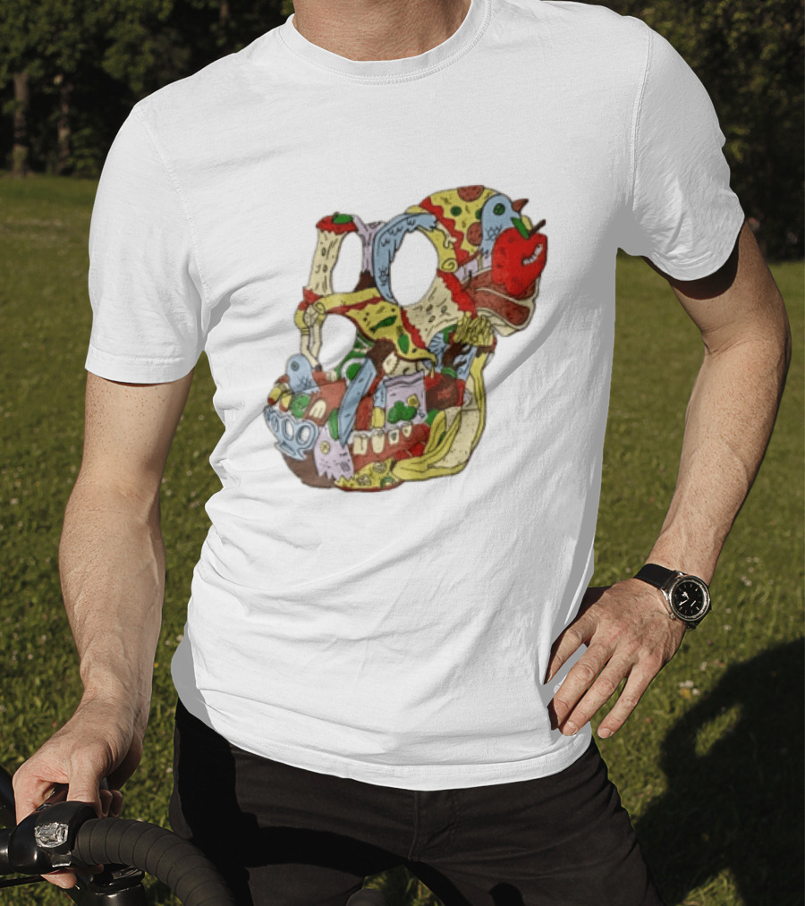 Skull Created From Pizza Burger And Fast Food T-Shirt