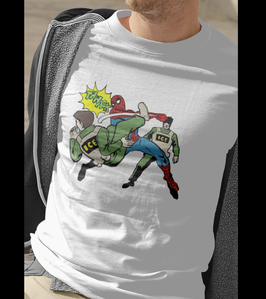 Spider Man Thwack ICE Agents Marvel Super Hero Action Scene T-Shirt